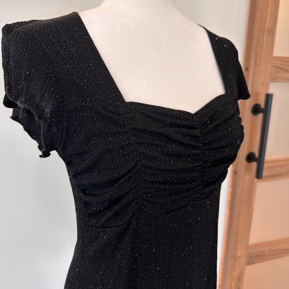 Onyx Nite | Medium Black Glitter Square Neck Top Fairy Witchy Feminine Club - Picture 6 of 11